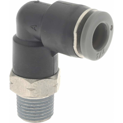 Push-To-Connect Tube to Male & Tube to Male NPT Tube Fitting: 90 &deg; Swivel Elbow, 1/8" Thread, 1/