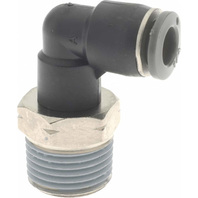 Push-To-Connect Tube to Male & Tube to Male NPT Tube Fitting: 90 &deg; Swivel Elbow, 3/8" Thread, 1/