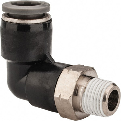 Push-To-Connect Tube to Male & Tube to Male NPT Tube Fitting: 90 &deg; Swivel Elbow, 1/8" Thread, 5/
