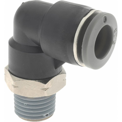 Push-To-Connect Tube to Male & Tube to Male NPT Tube Fitting: 90 &deg; Swivel Elbow, 1/4" Thread, 3/