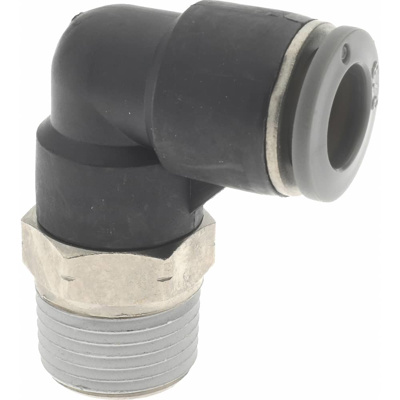 Push-To-Connect Tube to Male & Tube to Male NPT Tube Fitting: 90 &deg; Swivel Elbow, 3/8" Thread, 3/