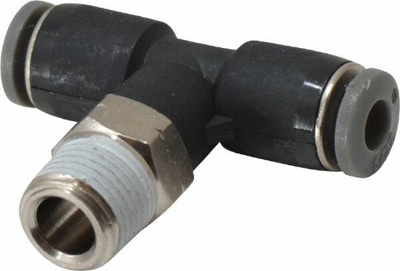 Push-To-Connect Tube to Male & Tube to Male NPT Tube Fitting: Swivel Tee Adapter, Tee 1/8" Thread, 5
