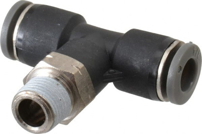 Push-To-Connect Tube to Male & Tube to Male NPT Tube Fitting: Swivel Tee Adapter, Tee 1/8" Thread, 1