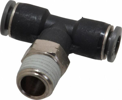 Push-To-Connect Tube to Male & Tube to Male NPT Tube Fitting: Swivel Tee Adapter, Tee 1/4" Thread, 1