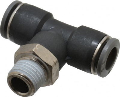 Push-To-Connect Tube to Male & Tube to Male NPT Tube Fitting: Swivel Tee Adapter, Tee 1/4" Thread, 3
