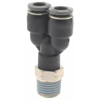 Push-To-Connect Tube to Male & Tube to Male NPT Tube Fitting: Swivel Y Adapter, 1/4" Thread, 1/4" OD