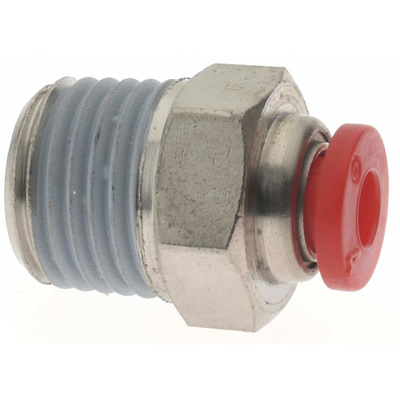 Push-To-Connect Tube to Male & Tube to Male BSPT Tube Fitting: ISO R Male Connector, Straight, 1/4" 