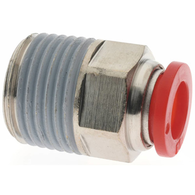 Push-To-Connect Tube to Male & Tube to Male BSPT Tube Fitting: ISO R Male Connector, Straight, 1/2" 