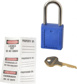 Lockout Padlock: Keyed Different, Key Retaining, Thermoplastic, Steel Shackle, Blue 1/4" Shackle Dia