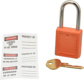 Lockout Padlock: Keyed Different, Key Retaining, Thermoplastic, Steel Shackle, Orange 1/4" Shackle D