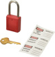 Lockout Padlock: Keyed Alike, Key Retaining, Thermoplastic, Steel Shackle, Red