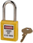 Lockout Padlock: Keyed Alike, Key Retaining, Thermoplastic, Steel Shackle, Yellow 1/4" Shackle Dia, 