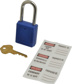 Lockout Padlock: Keyed Alike, Key Retaining, Thermoplastic, Steel Shackle, Blue 1/4" Shackle Dia, 1-