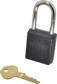 Lockout Padlock: Keyed Alike, Key Retaining, Thermoplastic, Steel Shackle, Black 1/4" Shackle Dia, 1