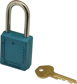 Lockout Padlock: Keyed Alike, Key Retaining, Thermoplastic, Steel Shackle, Teal 6 Pin, English Frenc