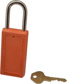 Lockout Padlock: Keyed Different, Key Retaining, Thermoplastic, Steel Shackle, Orange 1/4" Shackle D