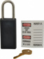 Lockout Padlock: Keyed Different, Key Retaining, Thermoplastic, Steel Shackle, Black 1/4" Shackle Di