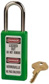 Lockout Padlock: Keyed Alike, Key Retaining, Thermoplastic, Steel Shackle, Green 3" Body Height, 6 P