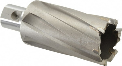 Annular Cutter: 1-3/8" Dia, 2" Depth of Cut, Carbide Tipped 3/4" Shank Dia, 2 Flats, Bright/Uncoated