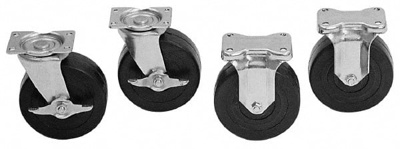 Tool Case Caster Set: 2" Wide, 6" High, Steel & Rubber