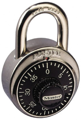 Combination Lock: Steel, 1-7/8" Wide Dial, 9/32" Shackle Dia, 13/16" Shackle Width Hardware Locks Co