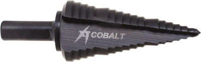 Step Drill Bits: 1/2" to 1" Hole Dia, Cobalt, 3 Hole Sizes 2" Step Length, 2-15/16" OAL, Round with 