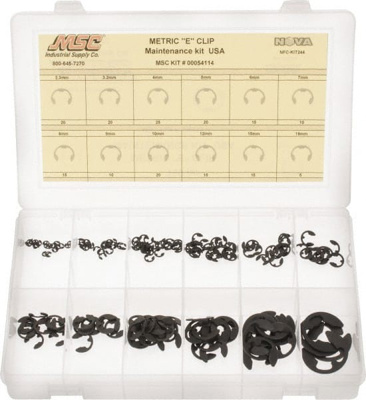 190 Piece, M2.3 to M19, Steel, E Style External Retaining Ring Assortment