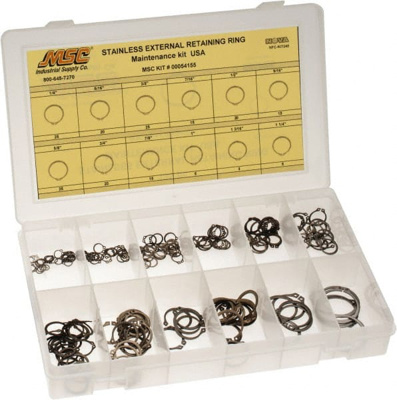 315 Piece, 1/4 to 1-1/4", Stainless Steel, Snap External Retaining Ring Assortment