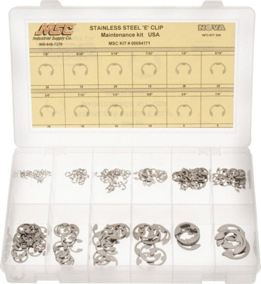206 Piece, 1/8 to 7/8", Stainless Steel, E Style External Retaining Ring Assortment