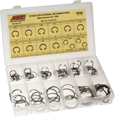 120 Piece, 1/2 to 1-3/4", Stainless Steel, Snap Internal Retaining Ring Assortment