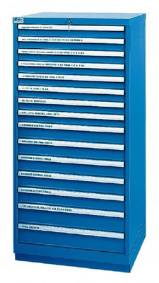 16 Drawer, 115 Compartment Blue Steel Tool Crib Storage Cabinet