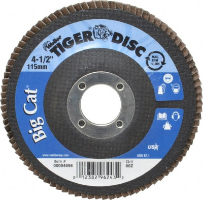 Flap Disc: 7/8" Hole, 80 Grit, Aluminum Oxide & Zirconia Alumina, Type 27