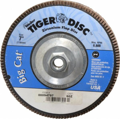 Flap Disc: 5/8-11 Hole, 60 Grit, Aluminum Oxide & Zirconia Alumina, Type 27