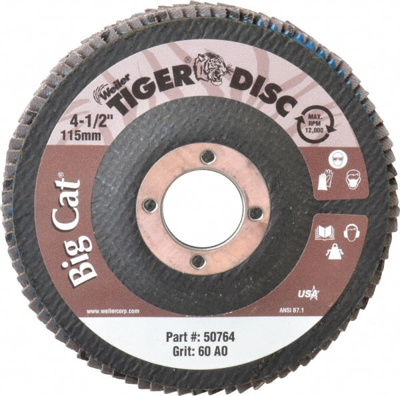 Flap Disc: 7/8" Hole, 60 Grit, Aluminum Oxide & Zirconia Alumina, Type 27