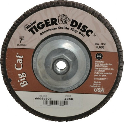 Flap Disc: 5/8-11 Hole, 40 Grit, Aluminum Oxide, Type 27