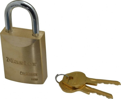Padlock: Brass, Keyed Different, 1-31/32" High, 1-9/16" Wide 1/4" Shackle Dia, 25/32" Shackle Width,