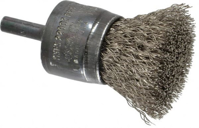 End Brushes: 1" Dia, Stainless Steel, Crimped Wire