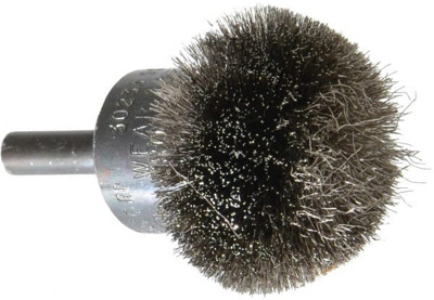 End Brushes: 1-1/2" Dia, Stainless Steel, Crimped Wire