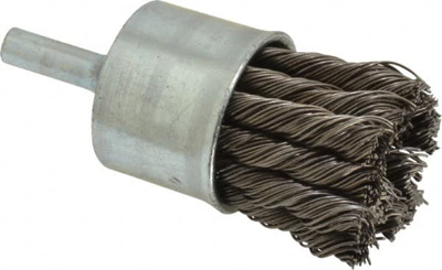 End Brushes: 1" Dia, Steel, Knotted Wire 20,000 Max RPM Abrasives Abrasive Brushes Power Brushes UPC
