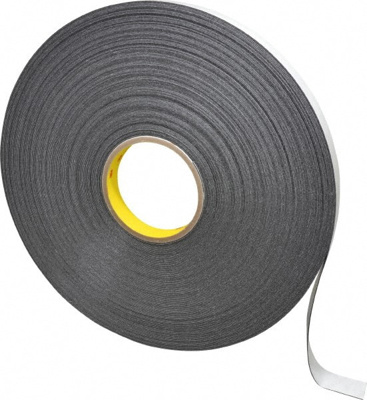 Black Double-Sided Polyethylene Foam Tape: 3/4" Wide, 72 yd Long, 1/32" Thick, Rubber Adhesive