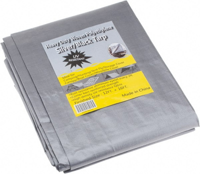 Tarp/Dust Cover: Black & Silver, Polyethylene, 16' Long x 12' Wide, 11 to 12 mil
