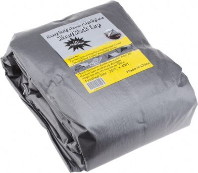 Tarp/Dust Cover: Black & Silver, Polyethylene, 40' Long x 20' Wide, 11 to 12 mil