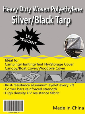 Tarp/Dust Cover: Black & Silver, Polyethylene, 40' Long x 30' Wide, 11 to 12 mil