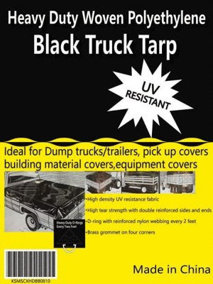 Tarp/Dust Cover: Black, Polyethylene, 10' Long x 8' Wide, 11 to 12 mil