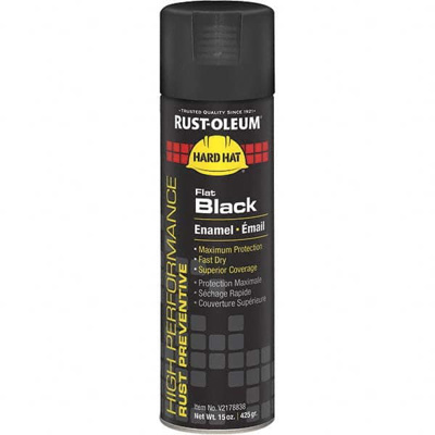 Enamel Spray Paint: Black, Flat, 15 oz
