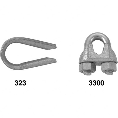 Wire Rope Clip, Thimble Clip & Thimble: 1/4" Rope Dia, Steel