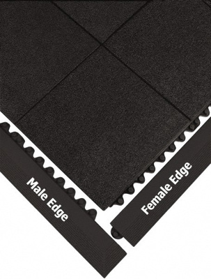 Anti-Fatigue Modular Tile Mat: Dry & Wet Environment, 39" Length, 3" Wide, 5/8" Thick, Black