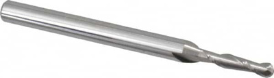 Ball End Mill: 0.0787" Dia, 0.315" LOC, 2 Flute, Solid Carbide