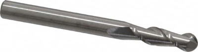 Ball End Mill: 0.2362" Dia, 0.748" LOC, 2 Flute, Solid Carbide
