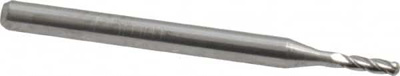 Ball End Mill: 0.0591" Dia, 0.2362" LOC, 4 Flute, Solid Carbide